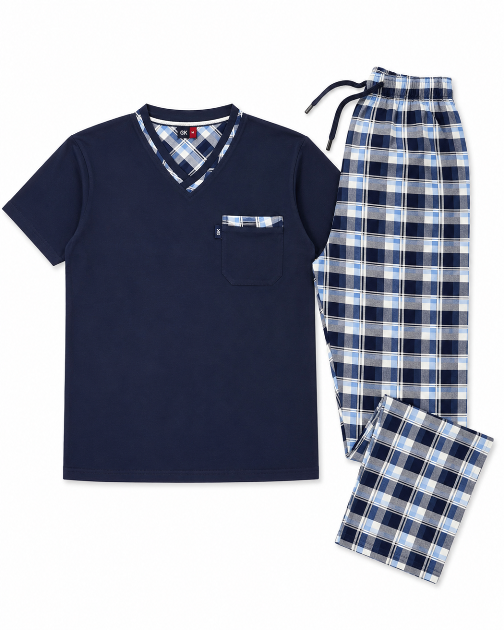 Men's Pajama Set, House, Plaid Trousers, Indigo Color
