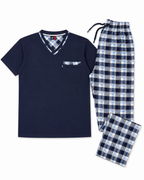 Men's Pajama Set, House, Plaid Trousers, Indigo Color