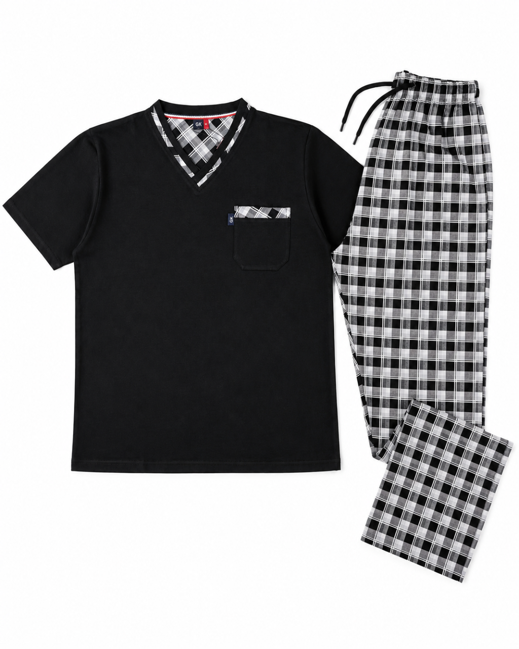 Men's Pajama Set, Black Plaid Pants