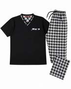 Men's Pajama Set, Black Plaid Pants