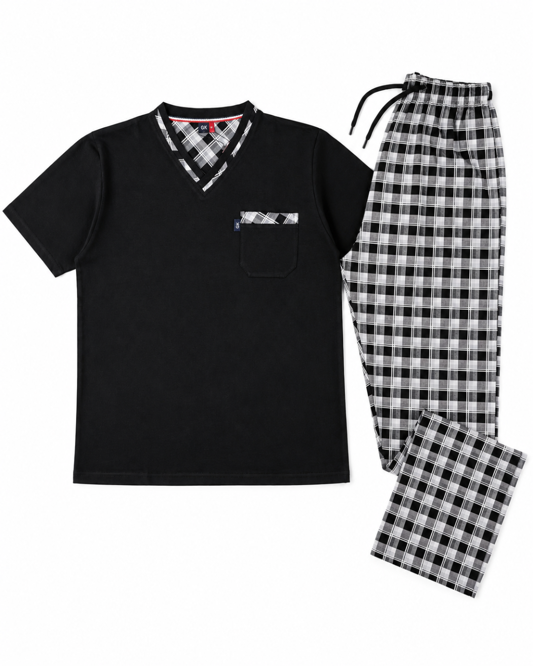 Men's Pajama Set, Black Plaid Pants