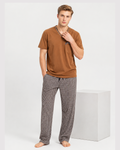 Men's pajama set, plaid pants, honey-colored