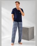 Men's Pajama Set, House, Plaid Trousers, Indigo Color
