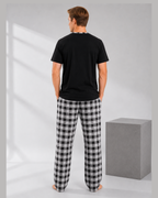Men's Pajama Set, Black Plaid Pants