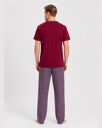 Men's maroon checkered pajama set with pants