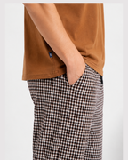Men's pajama set, plaid pants, honey-colored
