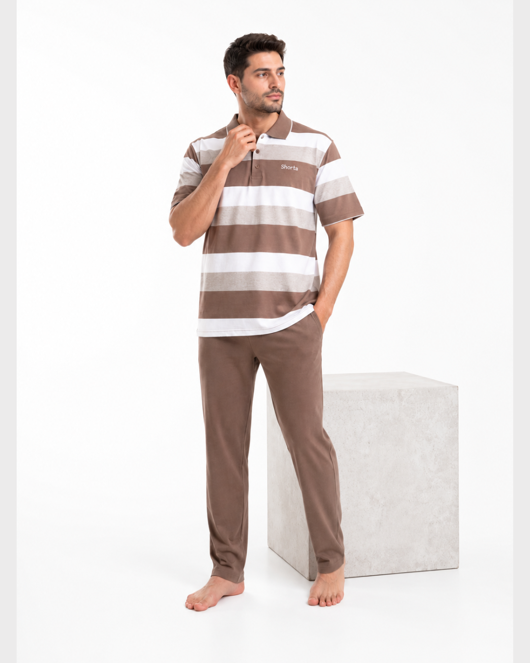 Beige Polo Collar Tracksuit
